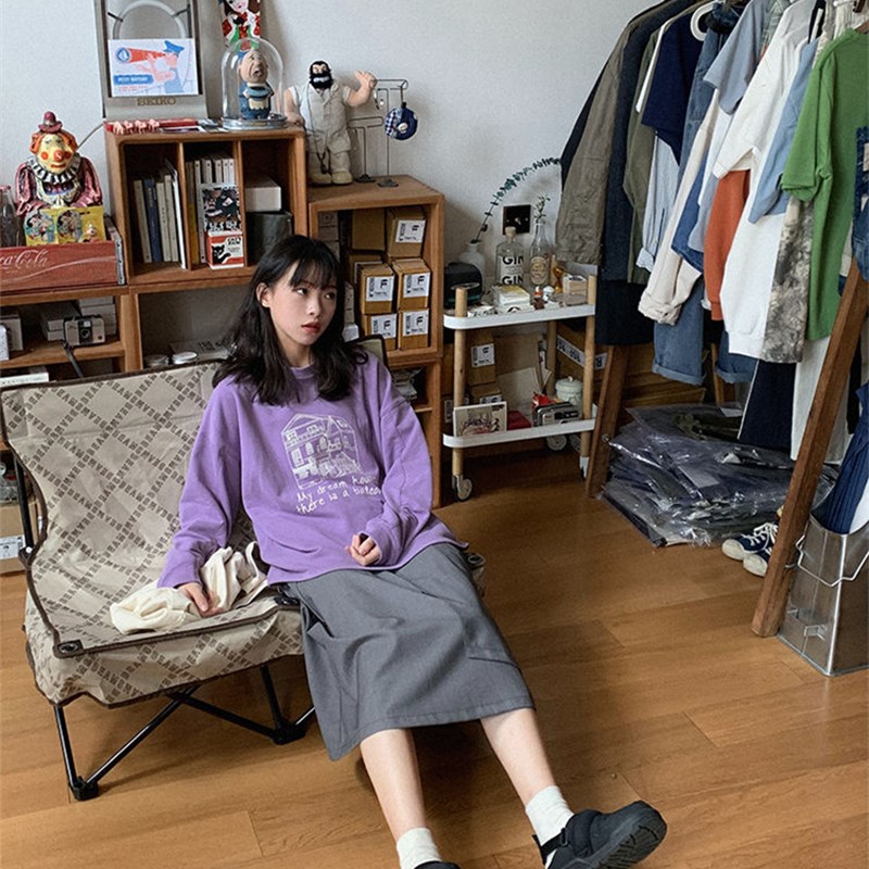 Áo Thun Nữ Tay Dài Dáng Rộng Thời Trang Phong Cách Hàn Quốc