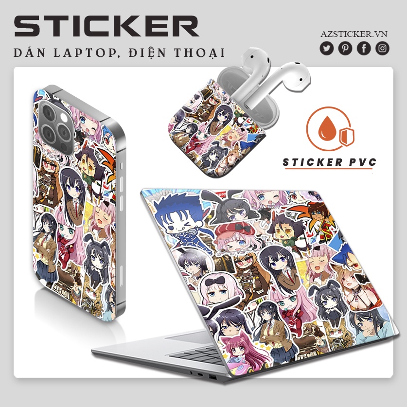 Sticker dán mũ bảo hiểm anime Chika - Nhãn dán nón chống nước cắt sẵn dễ dàng sử dụng