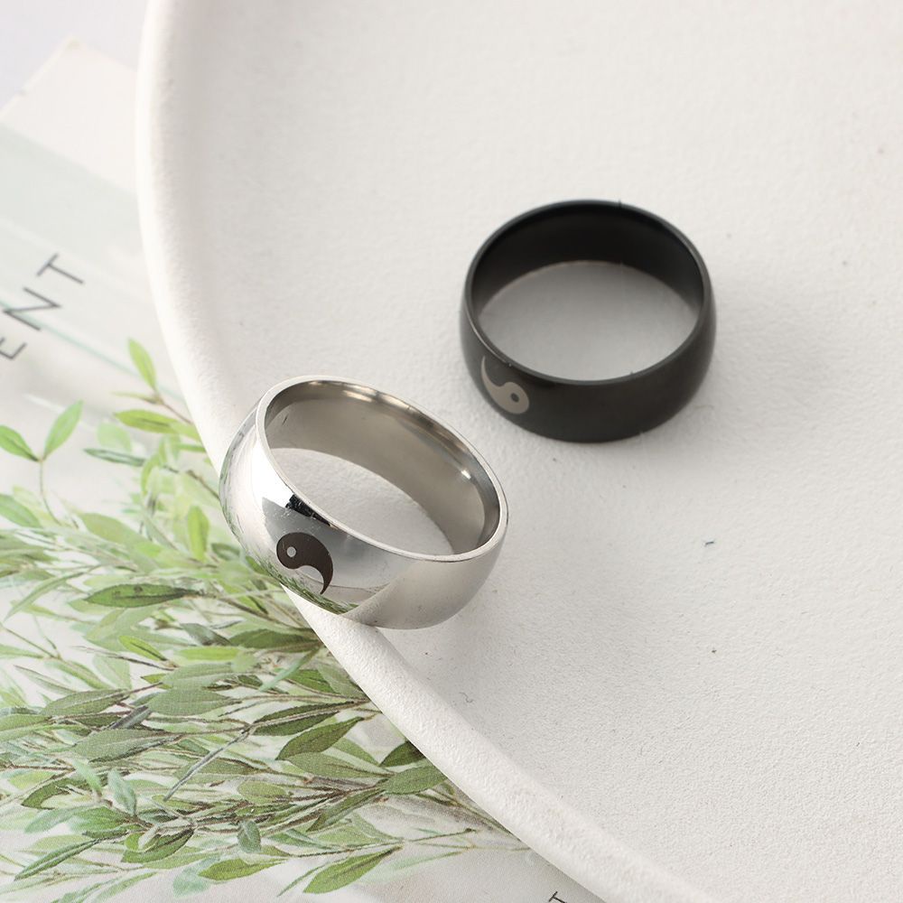 Nhẫn đôi bằng thép không gỉ MIHAN1 họa tiết âm dương phong cách Trung Hoa