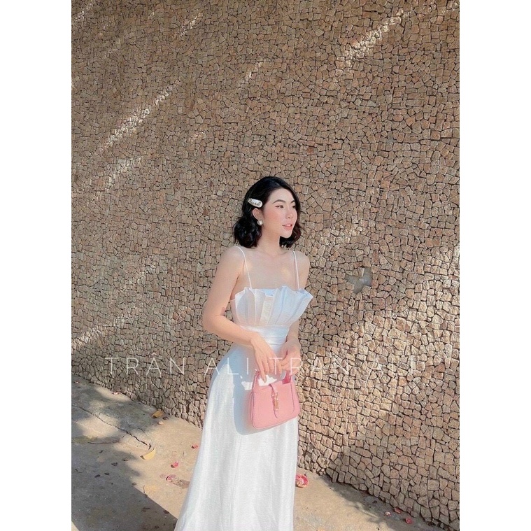 Đầm 2 dây xếp ly ngực dáng dài nhún eo ChemMix thiết kế dự tiệc siêu xinh sang chảnh cho nàng