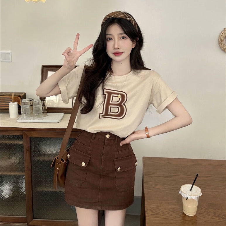 Áo thun T-shirt cổ tròn tay ngắn in hình chữ cái thời trang mùa hè mới 2022 phong cách