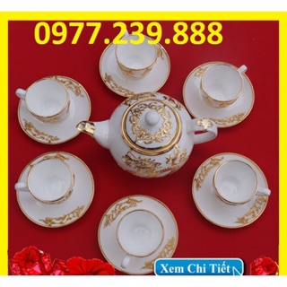 Ấm chén bọc rồng màu trắng
