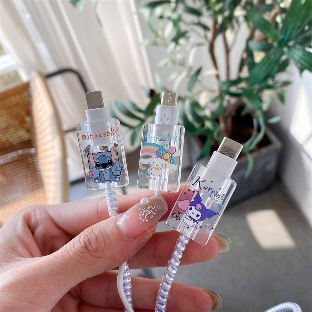 Cáp 1PCS Vỏ bảo vệ vết cắn Dây Trường hợp Phim hoạt hình trong suốt Snoopy Kirby Lotso Mẫu Bảo vệ Vỏ mềm TPU cho Android