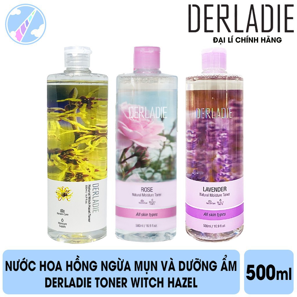 NƯỚC HOA HỒNG Chiết Xuất Cây Phỉ Dưỡng ẩm - Kiềm Dầu - Se khít Lỗ Chân Lông Derladie Natural Witch Hazel Toner 500ml