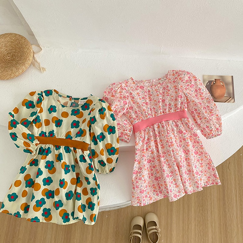 Đầm in hoa nhỏ dễ thương phong cách Hàn Quốc cho bé gái