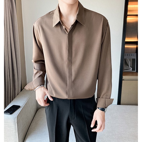Áo Sơ Mi dài tay nam xuân hè băng lụa ẩn nút phiên bản hàn quốc cao cấp ý nghĩa áo sơ mi công sở xếp nếp giản dị