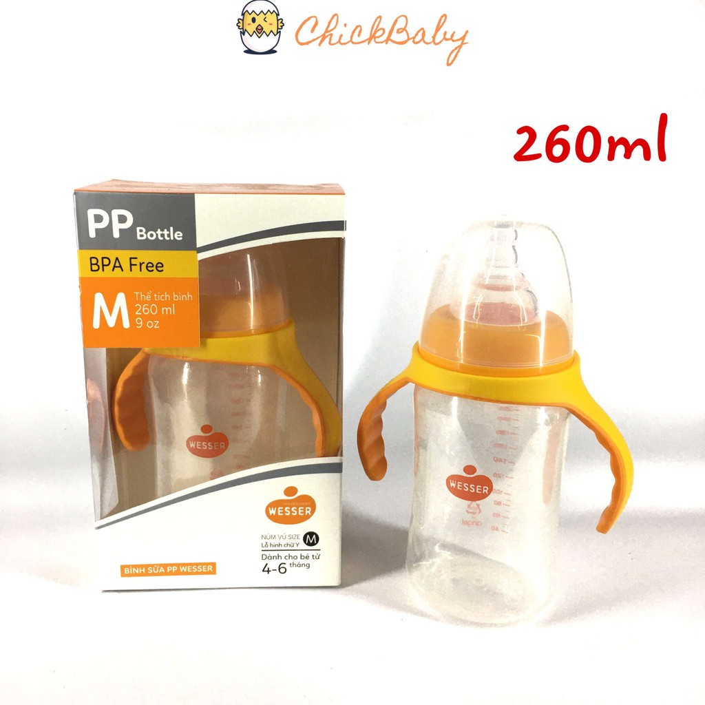 Bình sữa cho bé, nano wesser 60ml 140ml 260ml nhựa PP an toàn ChickBabyShop