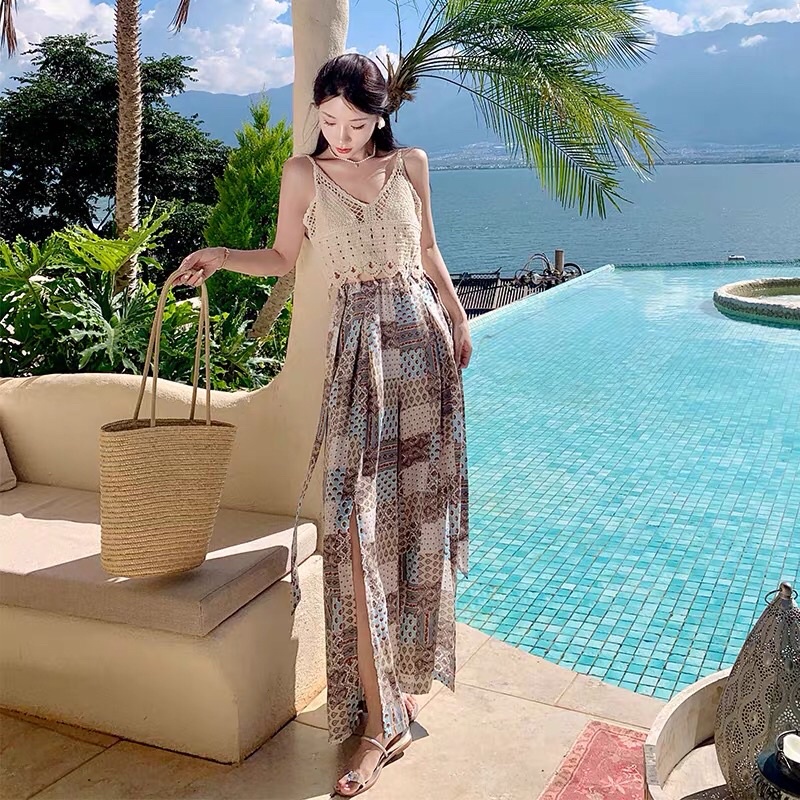 Quần culottes boho nữ xẻ tà mùa hè (hàng order)