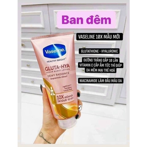 Sữa dưỡng thể Trắng Da Vaseline Healthy Bright Gluta HYA Serum Burst Lotion 10X Thái Lan - Chính hãng