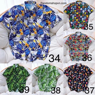 Sơ mi hoạ tiết hawai lá trúc- cây dừa - sơ mi hoạt hình siêu nhân