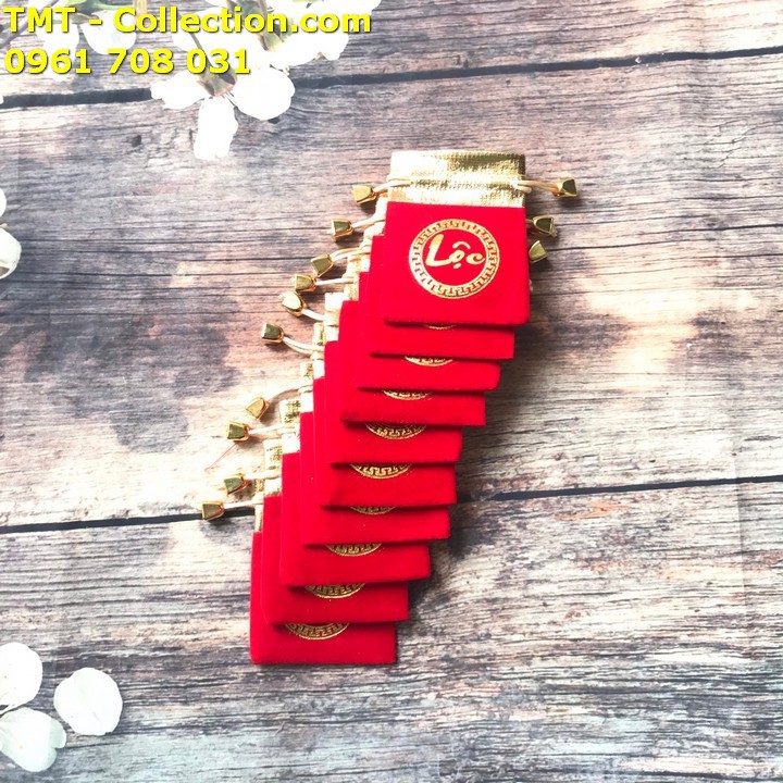 Combo 10 Túi gấm nhung chữ Lộc; thiết kế dễ thương, tiện lợi, màu đỏ để cầu may mắn - SP005125