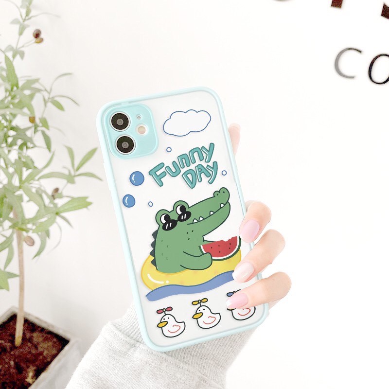 Ốp iphone - Ốp lưng iphone Cá sấu xanh nhám viền nổi cong 7/7plus/8/8plus/x/xr/xs/11/12/pro/max/plus/promax[Tomax Shop]