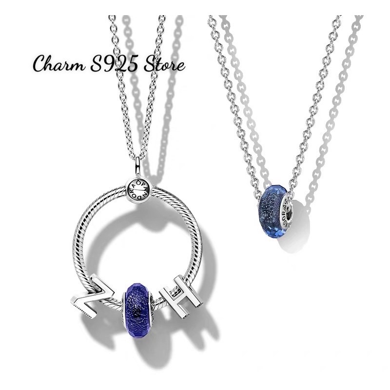 combo dây chuyền + 1 hạt charm pan đá xanh ánh tuyết bạc s925 cao cấp