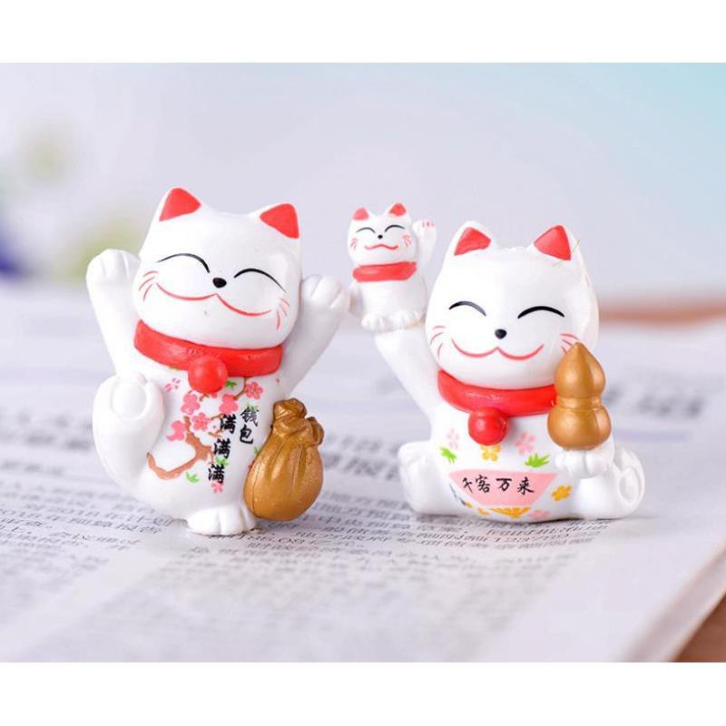 Mô hình mèo thần tài may mắn Maneki Neko làm tiểu cảnh terrarium trang trí Tết/ mô hình trang trí