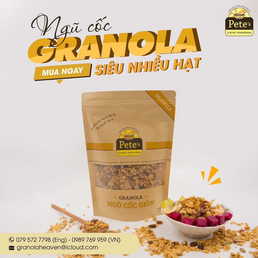 Ngũ cốc sấy khô, hạt dinh dưỡng , giảm cân , PETE Granola 325G