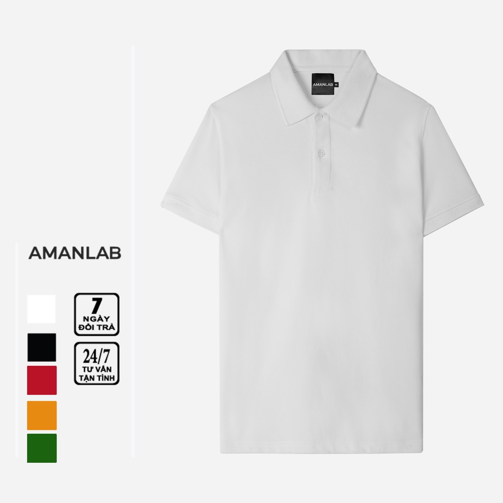 Áo thun polo nam ngắn tay, cổ bẻ, nhiều màu, vải cotton cá sấu, form regular Basic AMANLAB