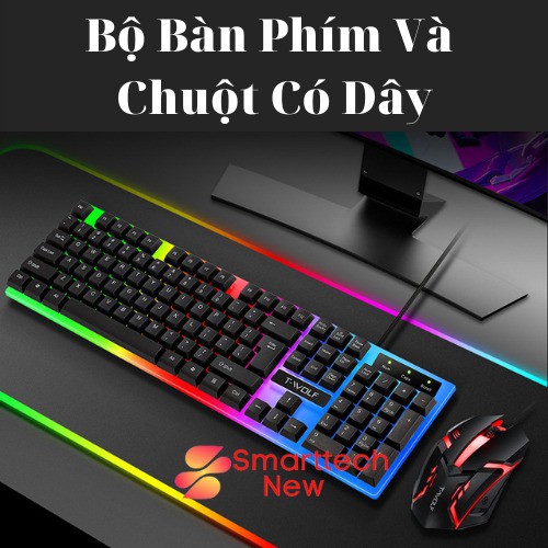 Bộ Bàn Phím Gaming Có Dây Kèm Chuột Máy Tính Gaming T-WOLF - Bàn Phím Giả Cơ Có Đèn LED 7 Màu Ấn Tượng