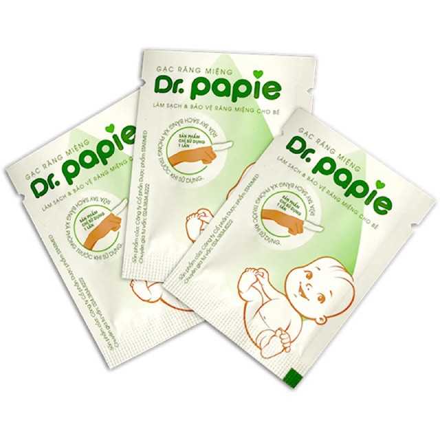Gạc rơ lưỡi Dr Papie (30 gói/hộp), giúp vệ sinh hàng ngày làm sạch lưỡi, nướu, răng, miệng cho bé.