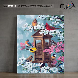 Tranh tự tô màu theo số sơn dầu số hóa Myart - Tranh động vật hoa và chim Đàn chim mùa xuân DV0914