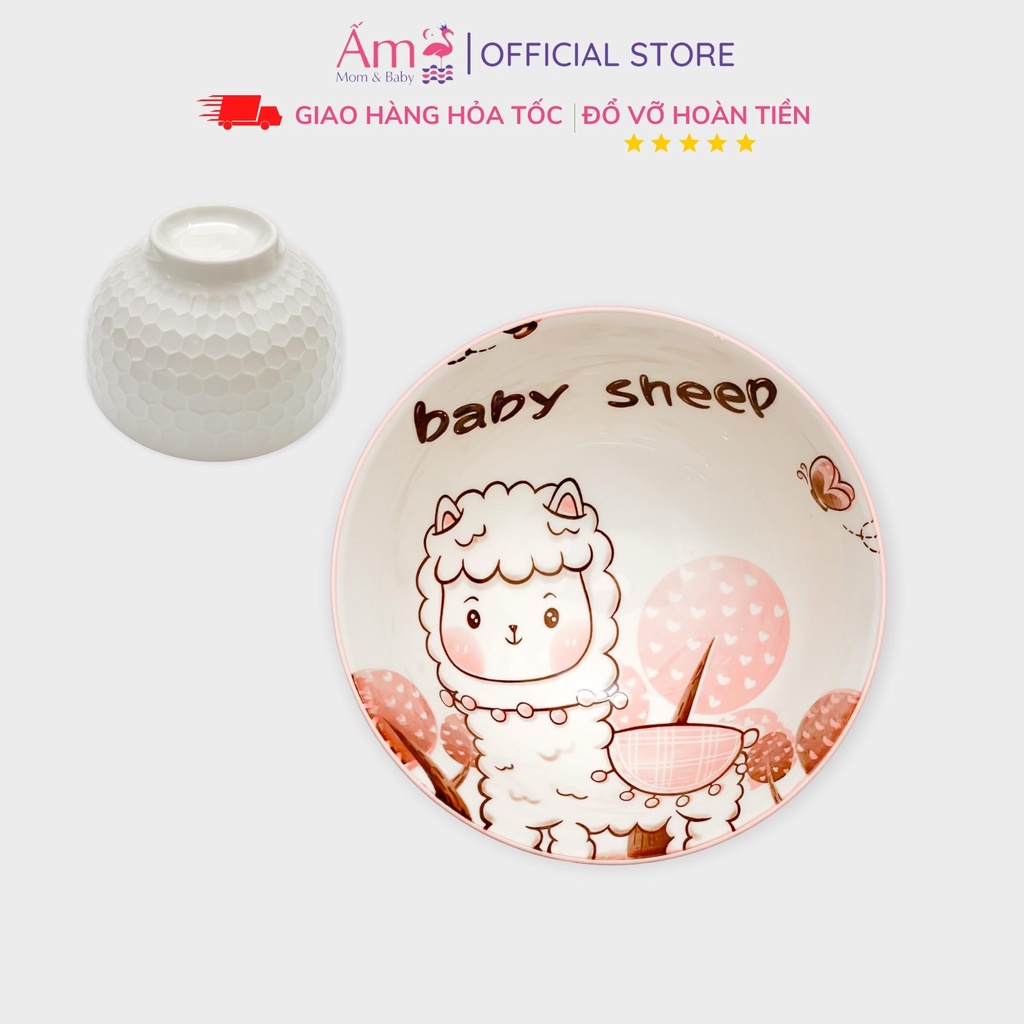 Bát Sứ Ăn Dặm Cho Bé Hình Tròn Ấm Baby Thiết Kế Dễ Thương 300ml Ăn Dặm Kiểu Nhật Kích Thích Vị Giác Ấm Gift Decor