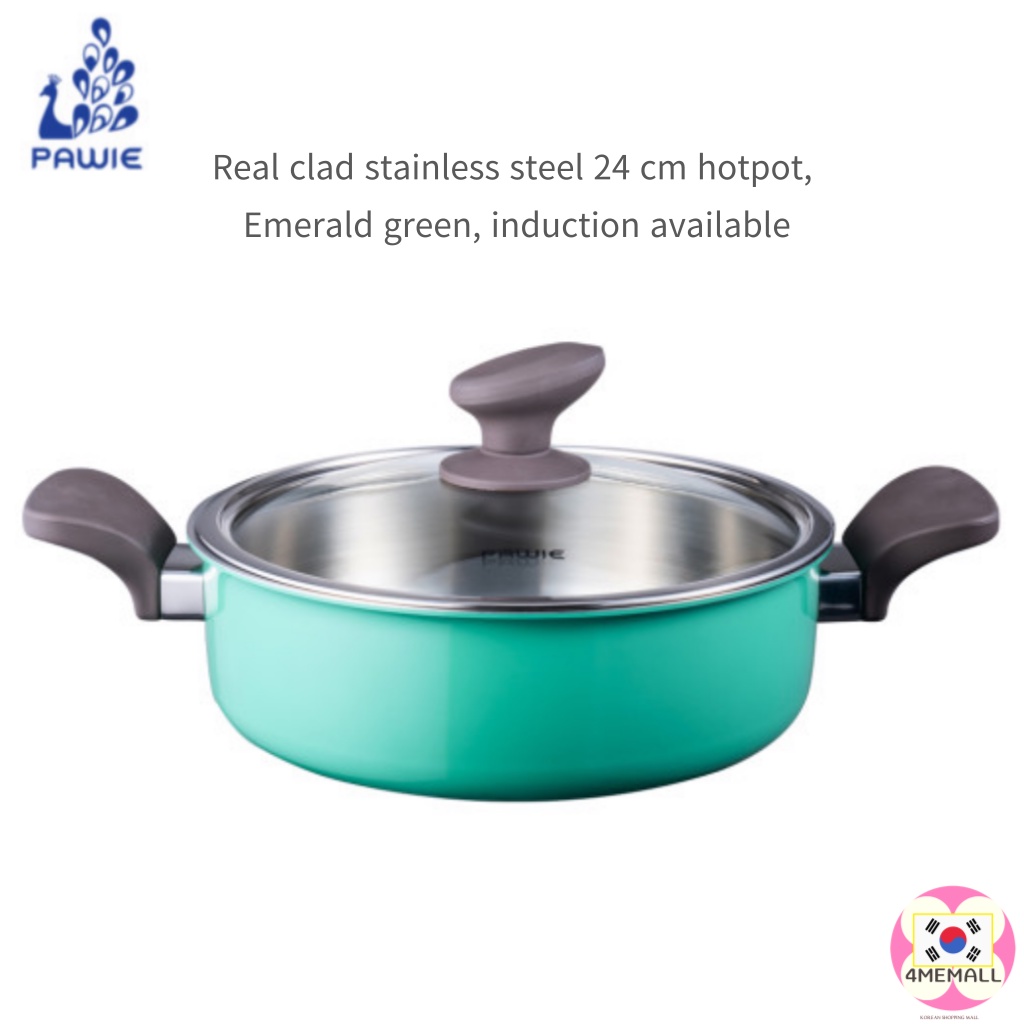Nồi nấu ăn bằng thép không gỉ 24cm có tay cầm màu xanh lá cây