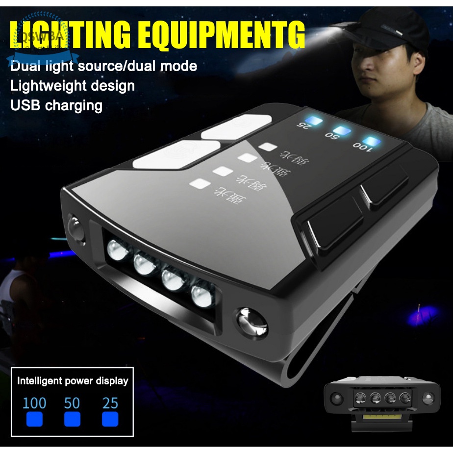 Đèn LED 6 bóng cảm biến kẹp nón có thể điều chỉnh và sạc lại qua USB