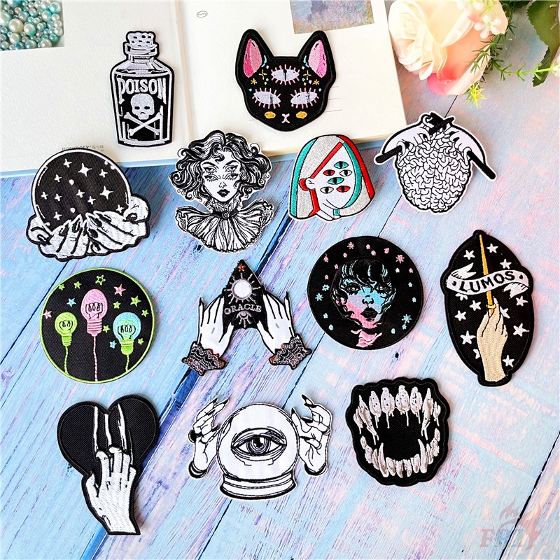 ☸ Miếng Dán Ủi Thêu Hình Nghệ Thuật Phong Cách Punk Goth ☸ 1 Sticker Ủi Thêu Hình Huy Hiệu