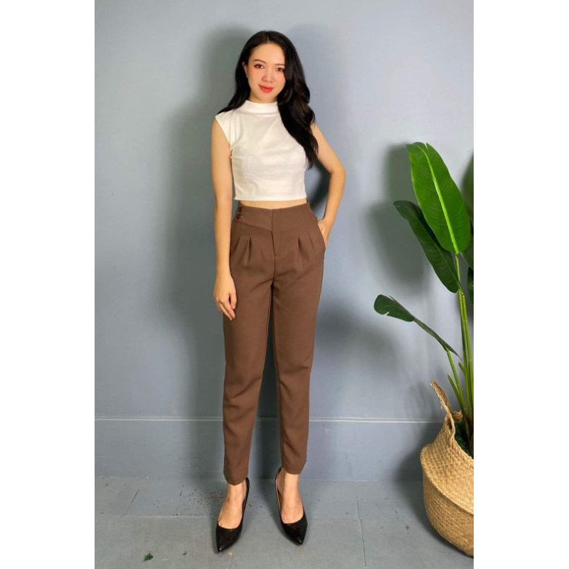 Quần Baggy Cạp Cao ⚡️HÀNG LOẠI ĐẸP ⚡️Chất Vải Tuytsi Cao Cấp Khóa Sườn Tạo Phong Cách Trẻ Trung