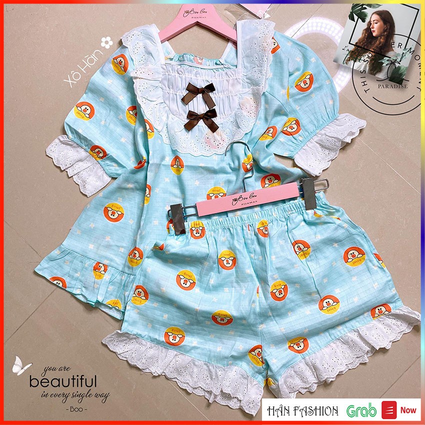 Bộ Ngủ Ren Xô Hàn – Đồ Ngủ Nữ Tay Ngắn Quần Ngắn Hoạt Tiết Đẹp | Hân Fashion | Ship Nhanh 2h | BigBuy360 - bigbuy360.vn