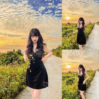 Đầm nhung khoét eo viền ren kèm video chính chủ