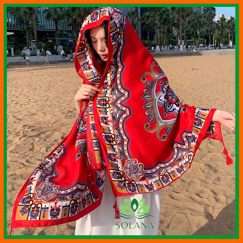 Khăn Choàng Đi Biên, Khăn Choàng Quàng Cổ, Họa Tiết Thổ Cẩm, Hàng Loại 1 Dày Dặn, Chất Liệu Cotton Size 90X190cm SOLANA