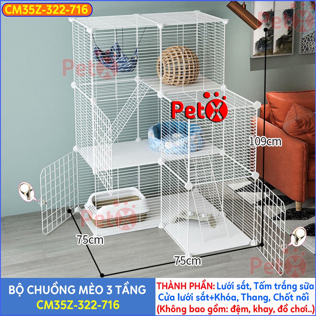 Chuồng mèo 3 tầng lưới sắt sơn tĩnh điện giá rẻ đẹp lắp ghép đa năng đơn giản có mái nuôi 2-4 thú cưng, thỏ, bọ ú