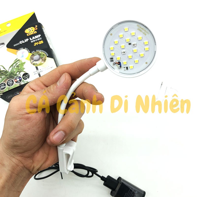 Đèn led kẹp hồ cá bể tròn mini màu trắng Clip Lamp JY-25 cho hồ 25 cm