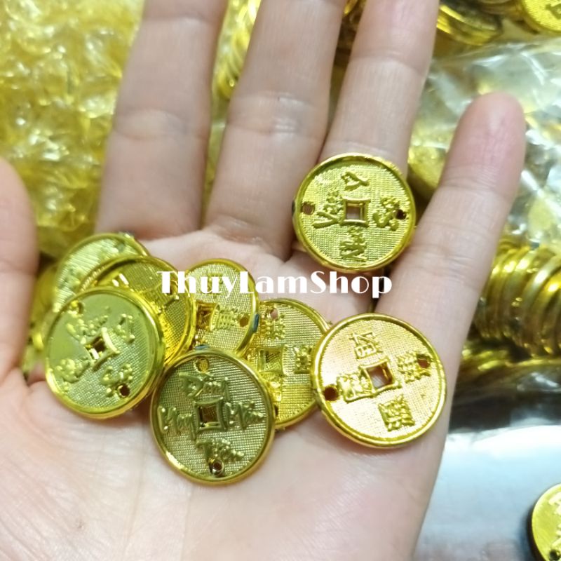 500g đồng xu thiếc vàng 2cm làm cây cành vàng lá ngọc