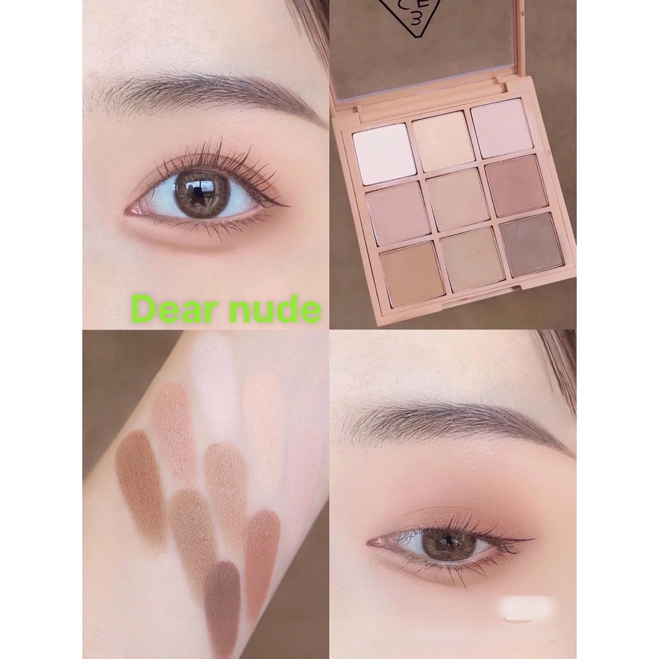 Màu Mắt 9 Ô 3CE Multi Eye Color Pallette Beach Muse- Over Take- Dry Bouquet- All Nighter - Dear Nude
