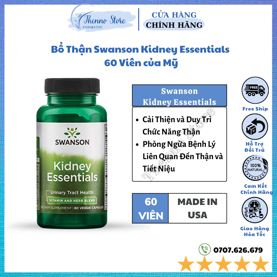 Bổ Thận Swanson Kidney Essentials 60 Viên của Mỹ