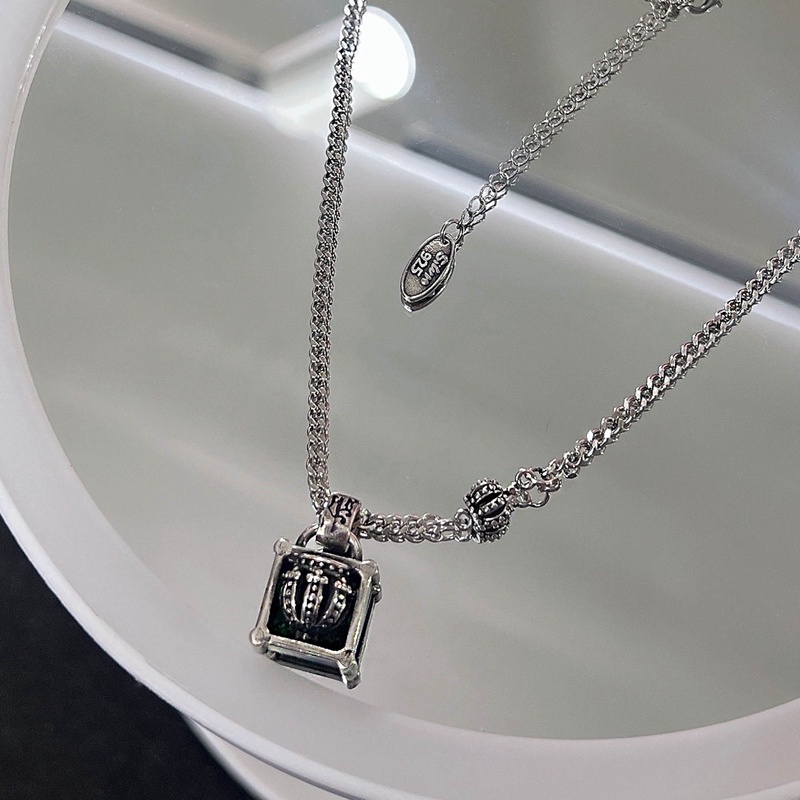 Dây Chuyền Mạ Bạc 925 Mặt Vương Miện Đính Đá Zircon Xanh