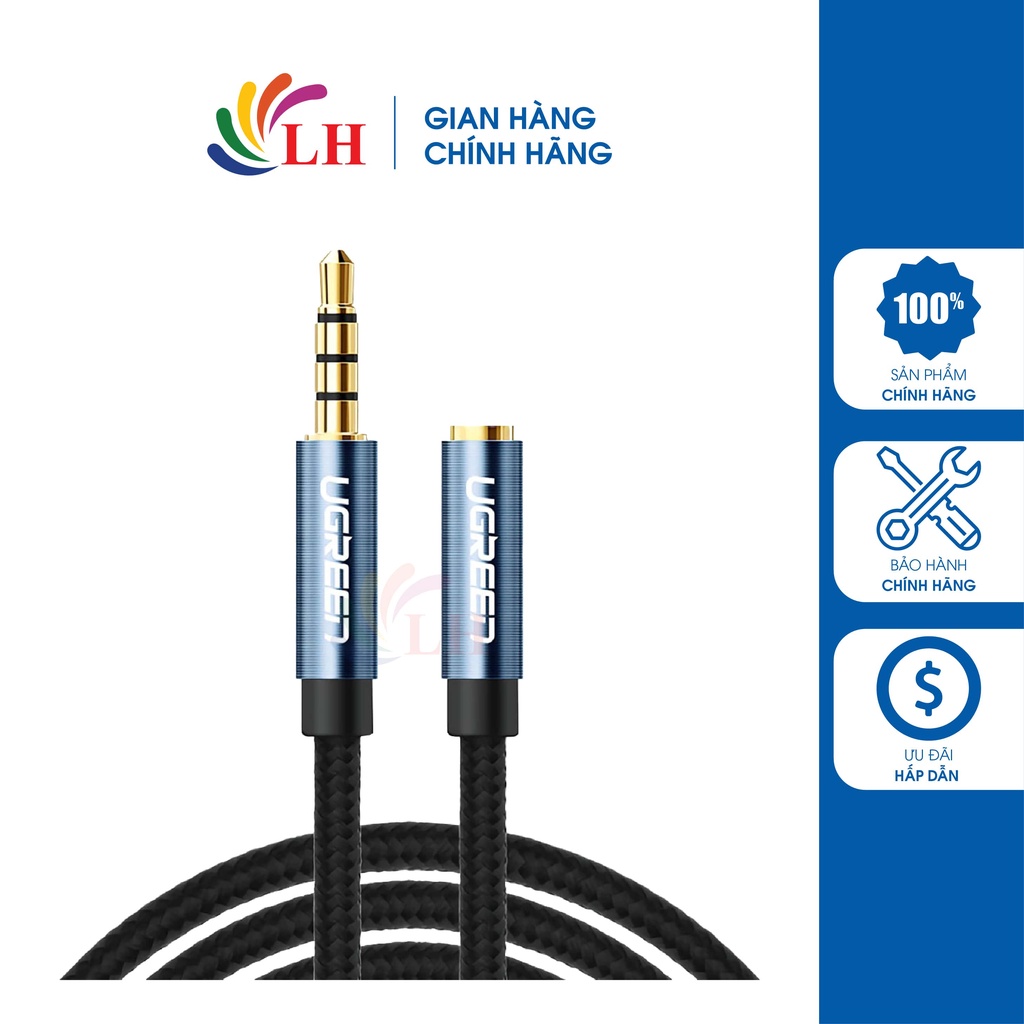 Cáp AV nối dài 3.5mm dây dù Ugreen Extension Cable AV118 - Hàng chính hãng - Thiết kế thông minh, đầu dây mạ vàng