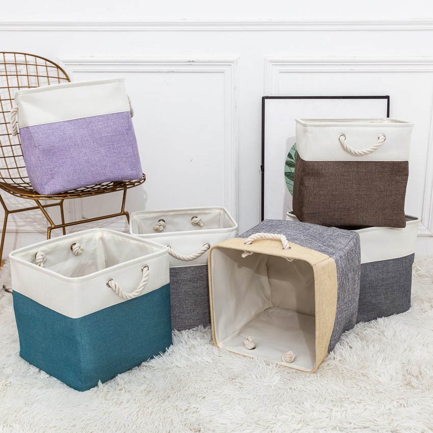 SUPO DEPOT - Giỏ đựng đồ gấp gọn cỡ lớn hộp vải đựng quần áo đa năng 35L - chắp vá màu