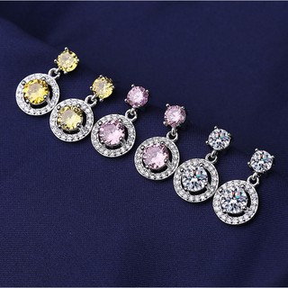 Bông tai mạ bạc 925 dáng dài đính đá zircon đơn giản thời trang cho nữ