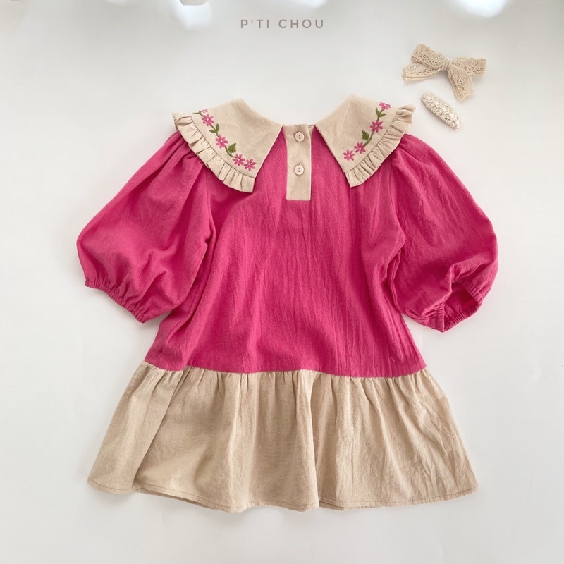 Váy bé gái đuôi cá thiết kế P'ti chou ( Sami dress ) váy đũi mềm thêu cổ