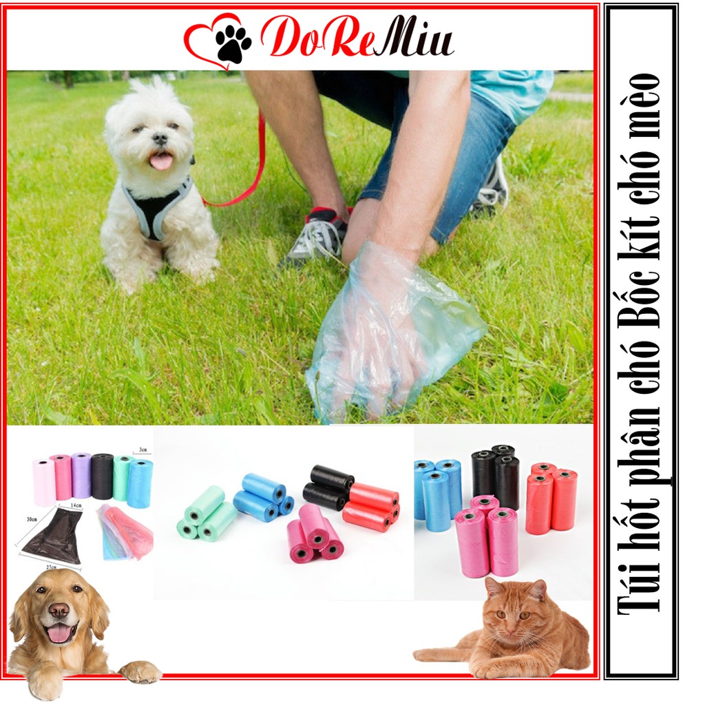 Doremiu- 1 cuộn 15 Túi hốt phân chó bốc kít túi nilon dùng bọc xẻng gắp phân