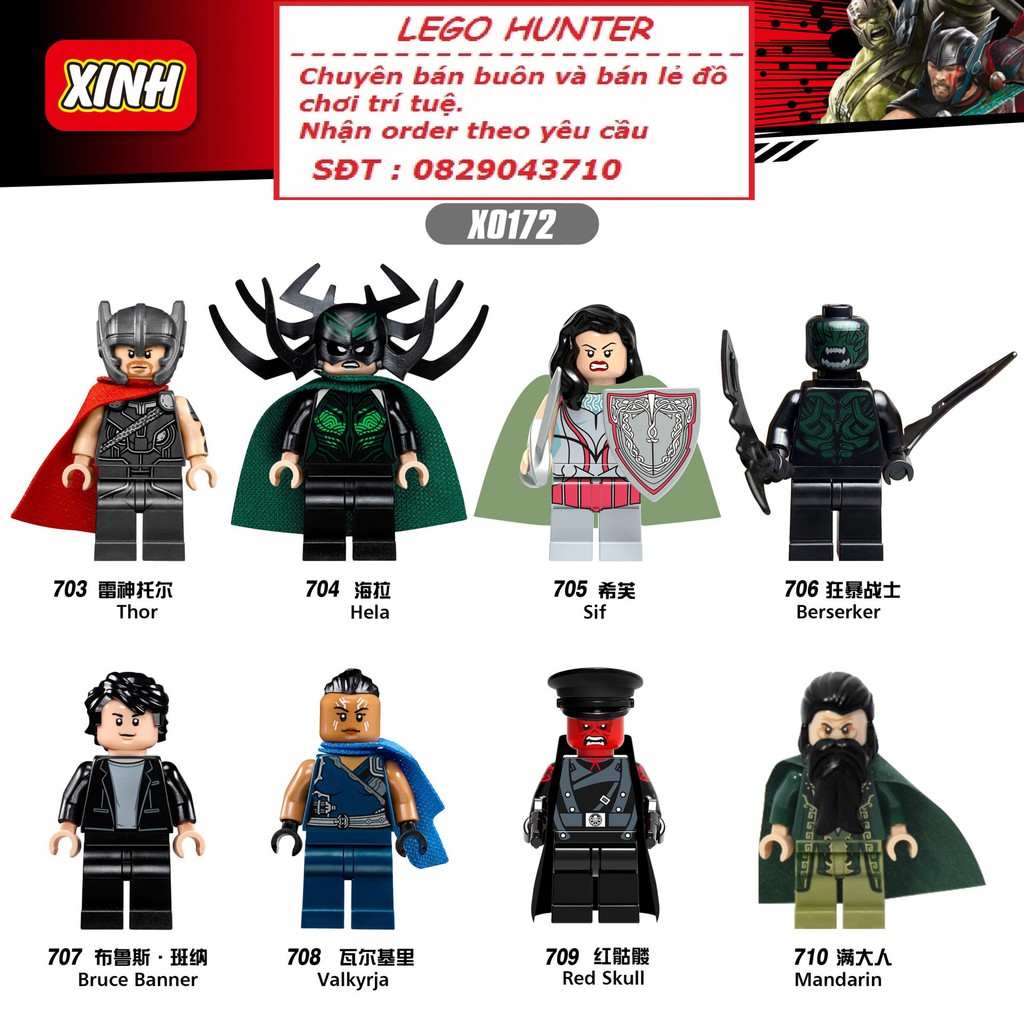 Lego Marvel minifigures Thor Ranarok Hela Sif Berserker Bruce Banner Valkyrie Red Skull Mandarin X 0172