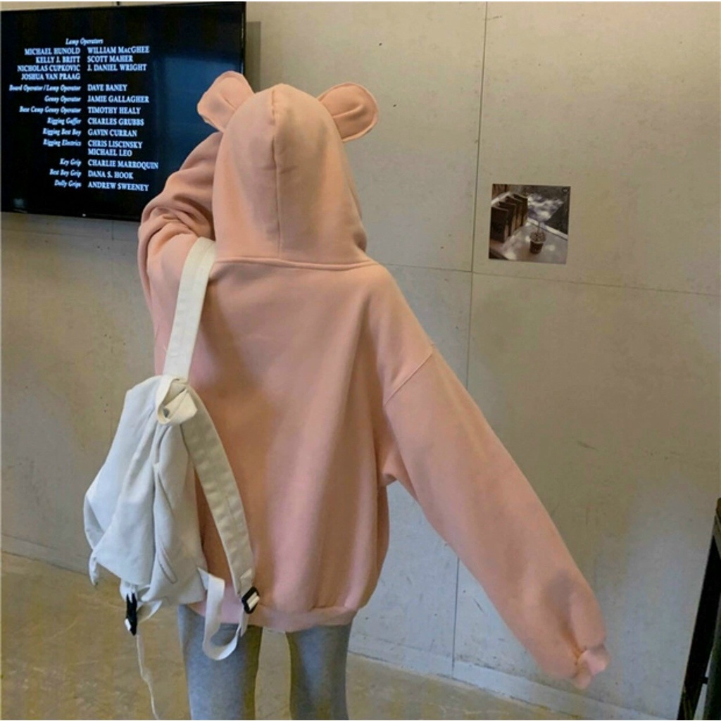 Áo khoác hoodie nữ nỉ tai gấu trơn phong cách ulzzang thu đông SENAVA AK01
