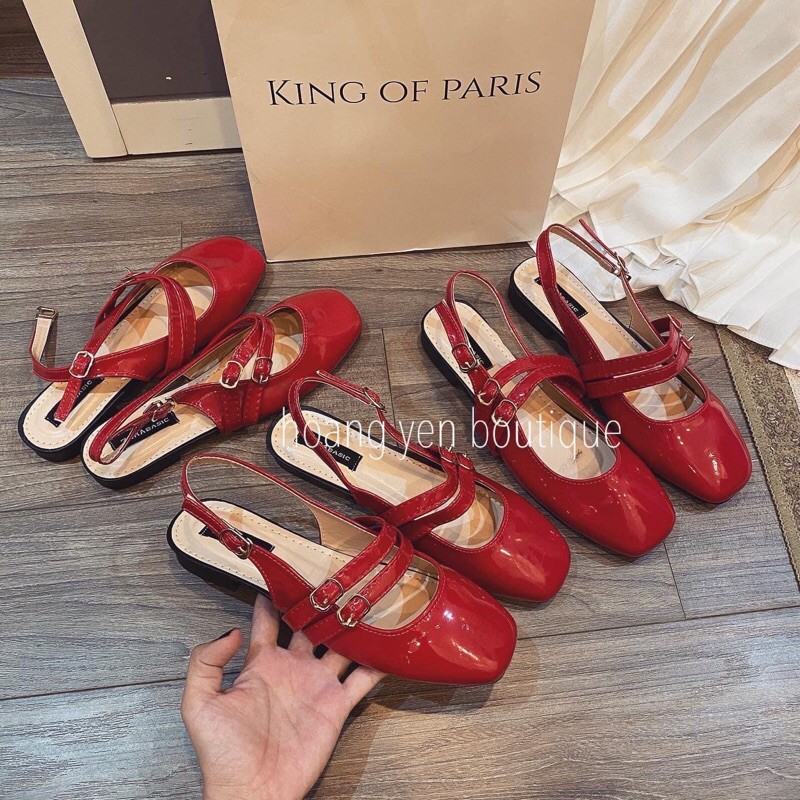 Dép nữ,sandal quai ngang da bóng khuy cài