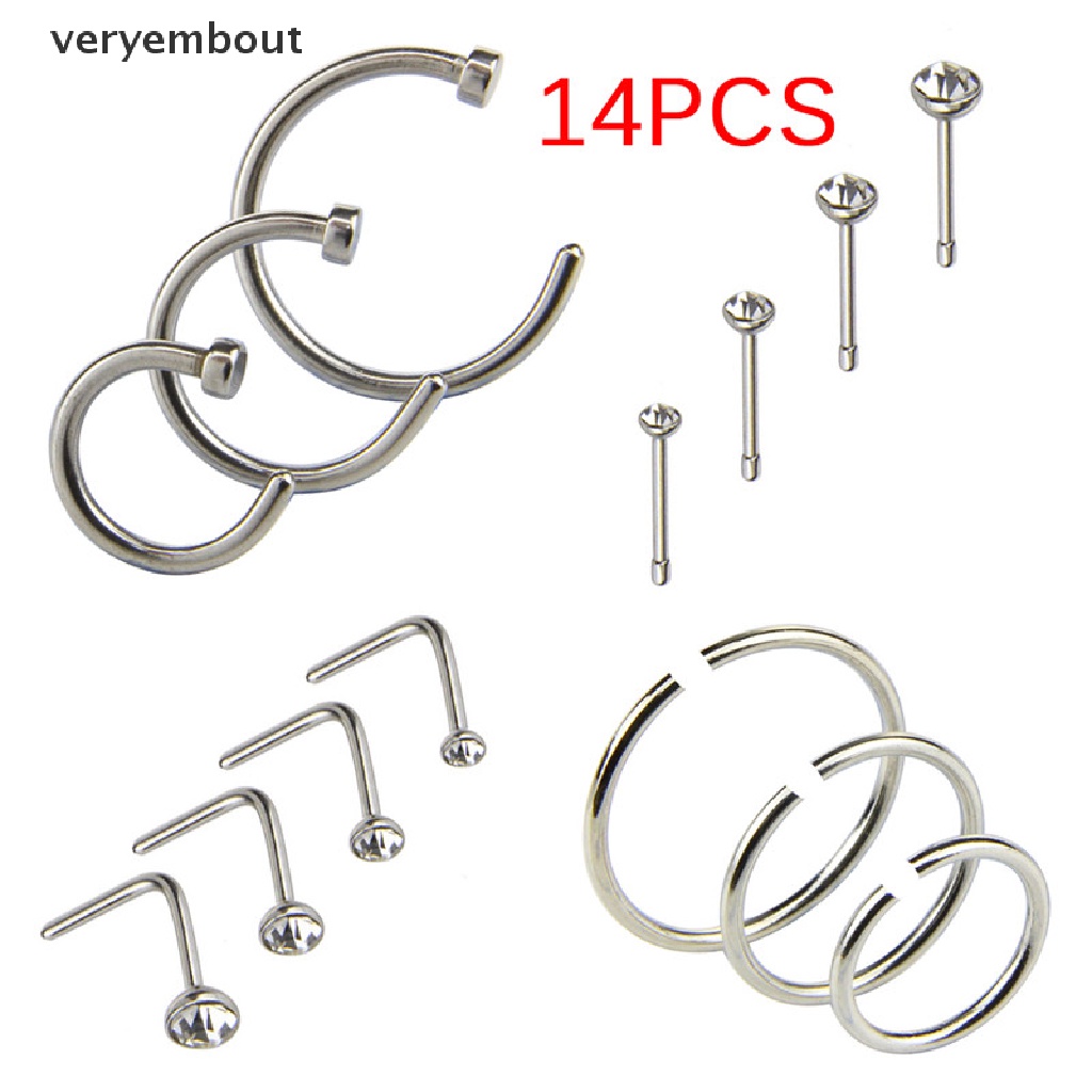 Set 14 Khuyên Mũi Bằng Thép Không Gỉ Cá Tính