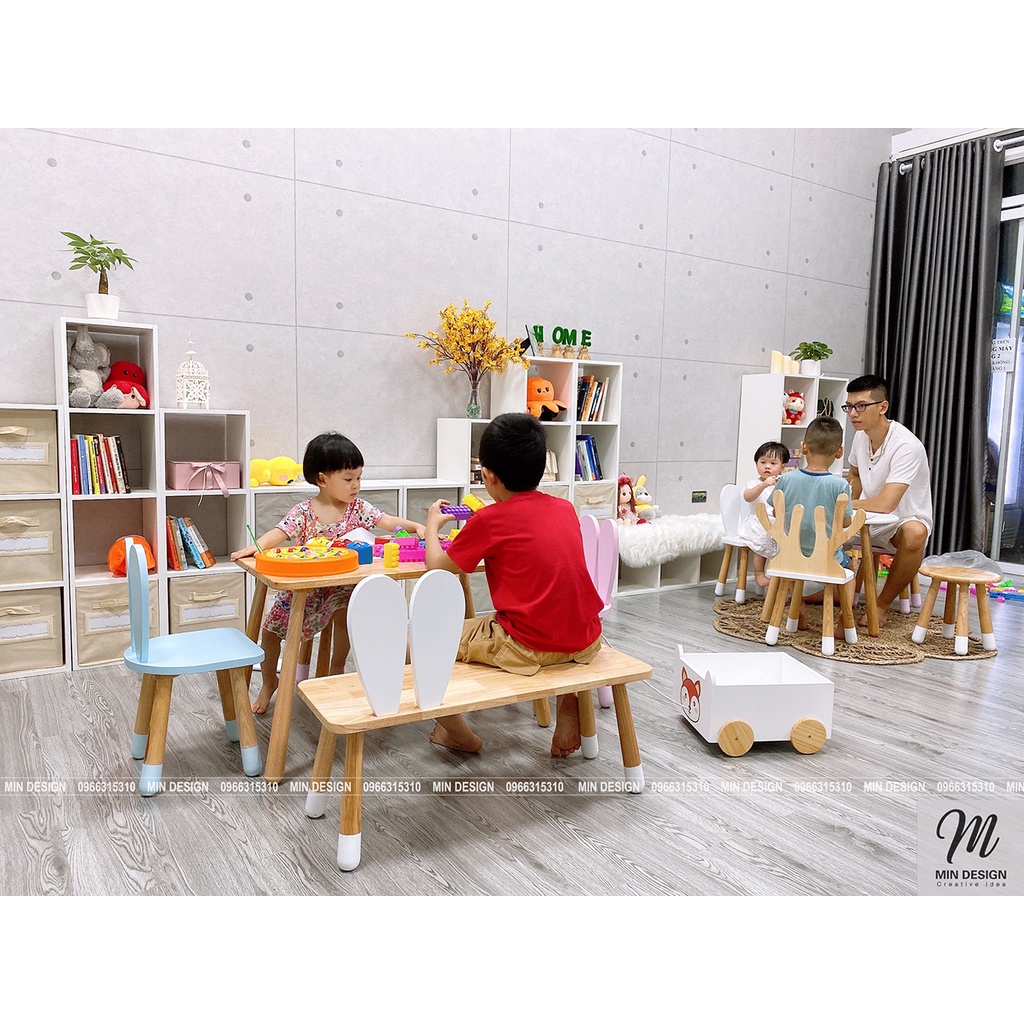 Bàn ghế gỗ học tập và chơi cho bé montessori từ 18 tháng đến 12 tuổi, 100% gỗ sồi, gỗ cao su, MDF nhập khẩu cao cấp!