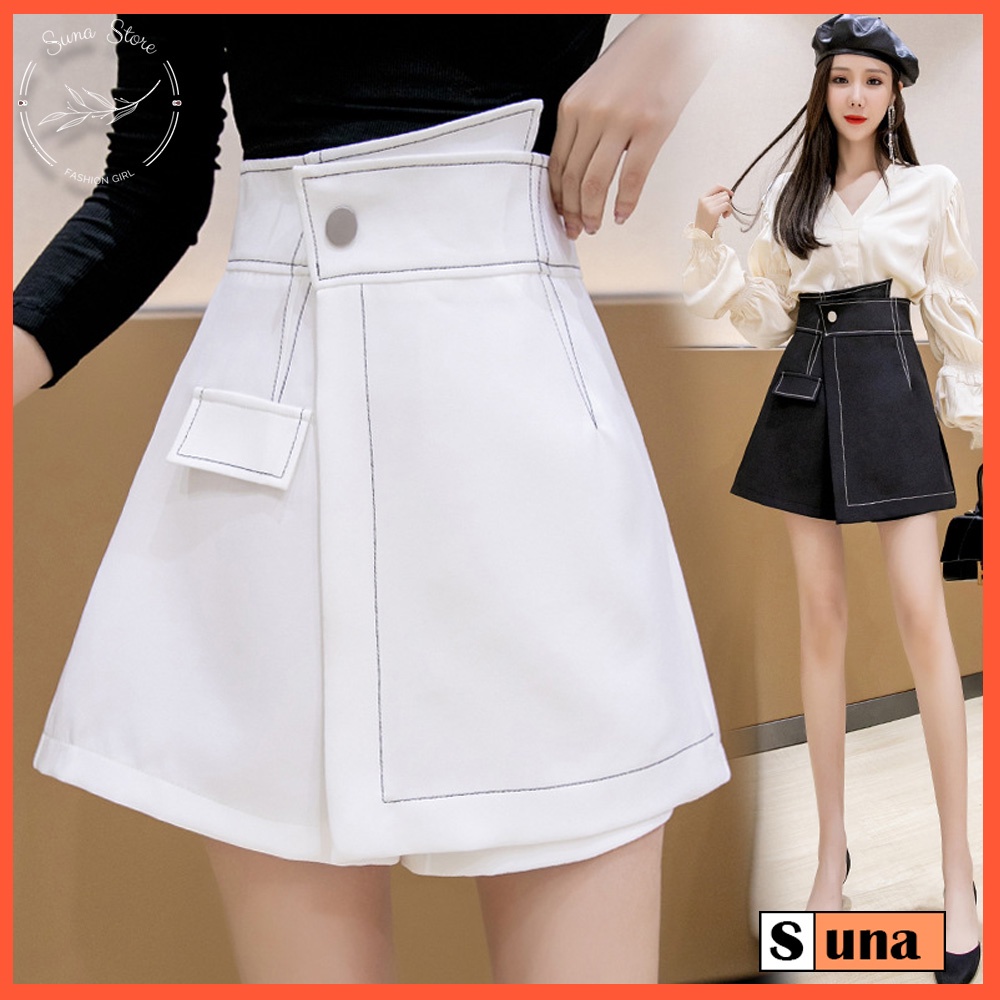 Chân váy nữ vạt chéo chỉ nổi , Quần giả váy lưng cao vạt chéo SUNA FASHION từ 42 - 60kg