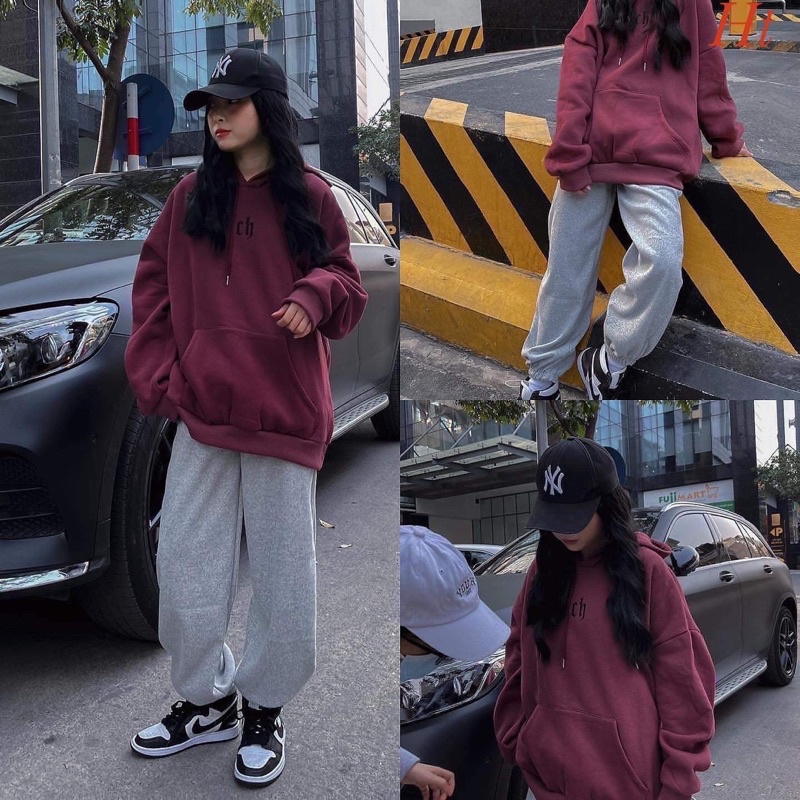 Bộ nỉ áo mũ Cotton Ch đỏ xám H2B665