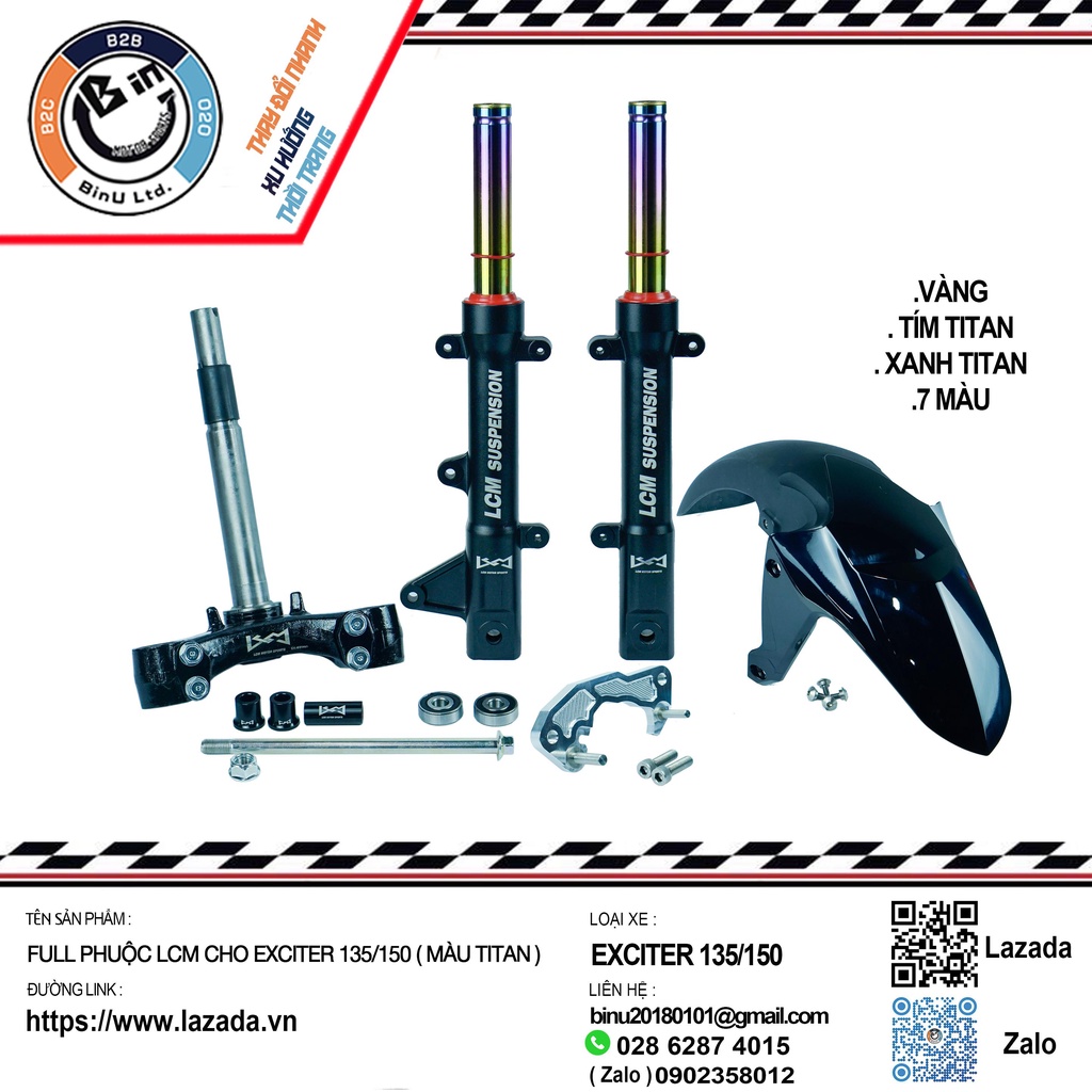 FULL COMBO PHUỘC LCM CHO EXCITER135/150 MÀU TITAN TY 31MM